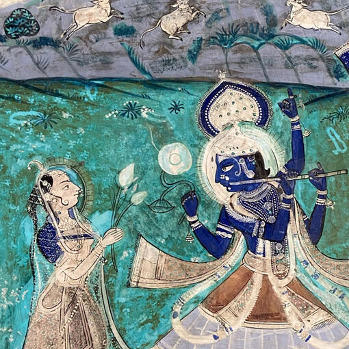 Krishna lifting Mount Govardhan, Bundi